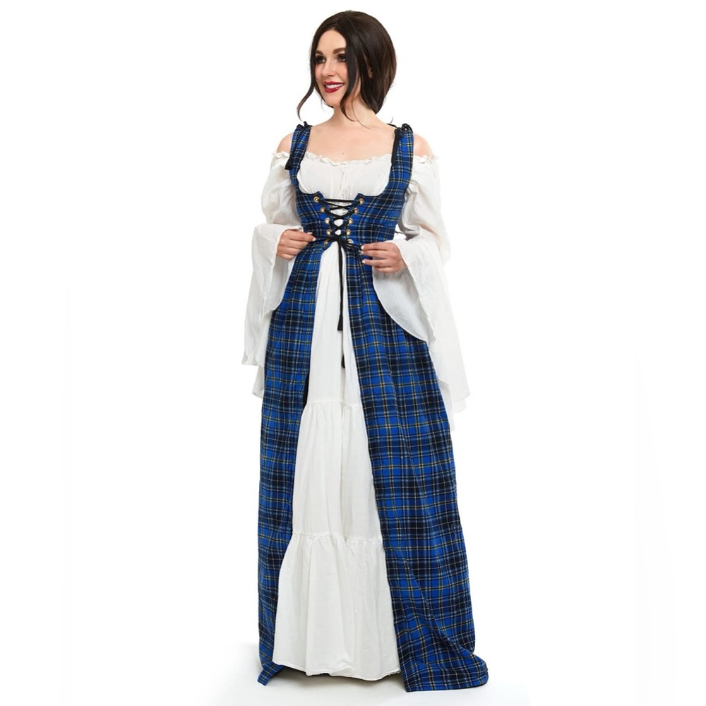 Blue Cotton Tartan Irish Dress S/M